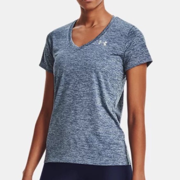 Under Armour Twisted Tech V-Neck T-Shirt Tee Women Small Loose-Fit Heather Blue - Picture 1 of 6